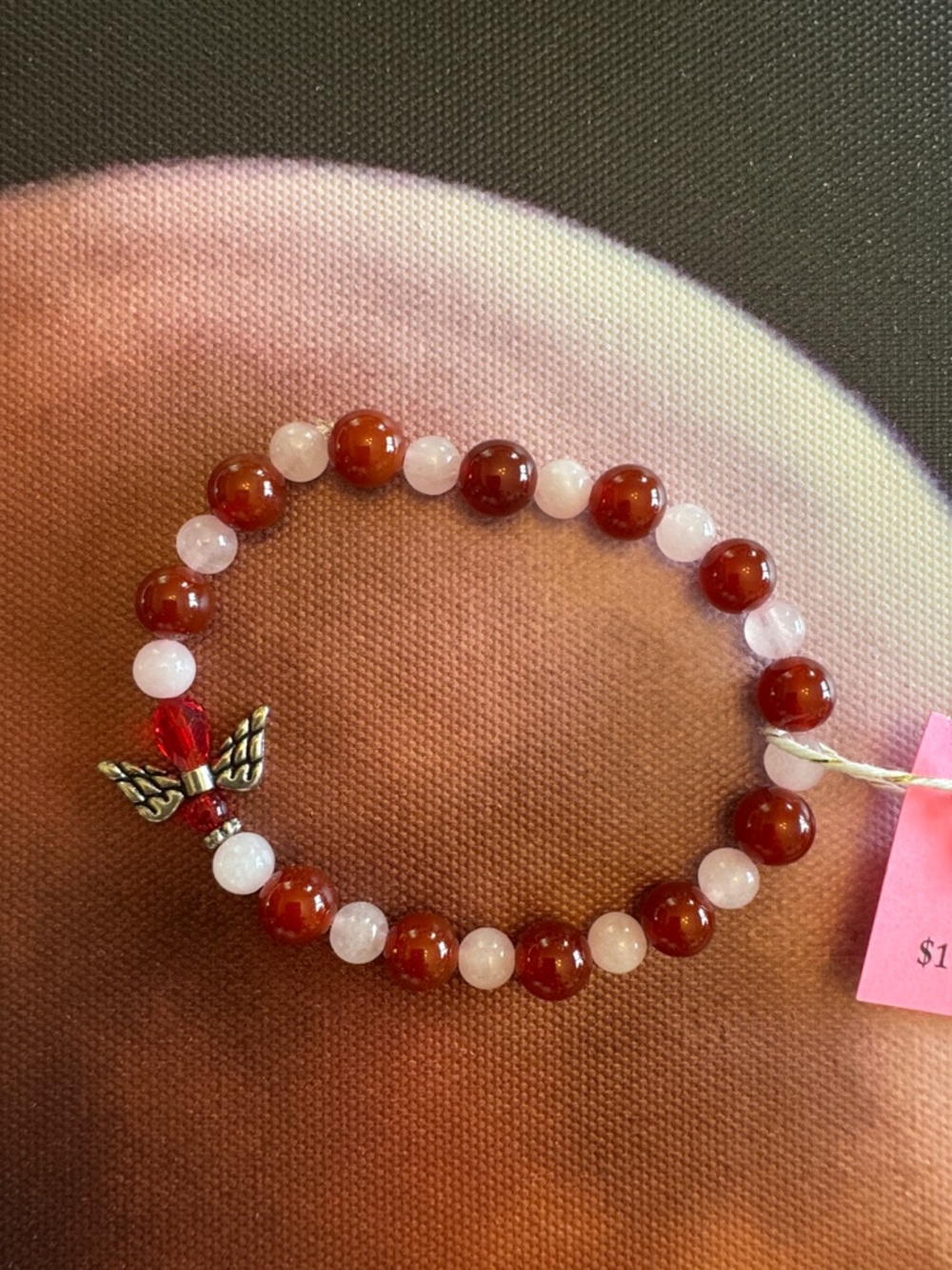Rose Quartz and Carnelian Angel Charm Bracelet